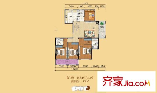 藍海灣?卡地亞F戶型 4室2廳3衛(wèi)1廚