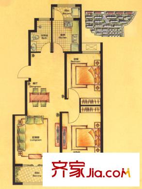 青島正商紅河谷1-6#U2戶型 2室2廳1衛(wèi)1廚