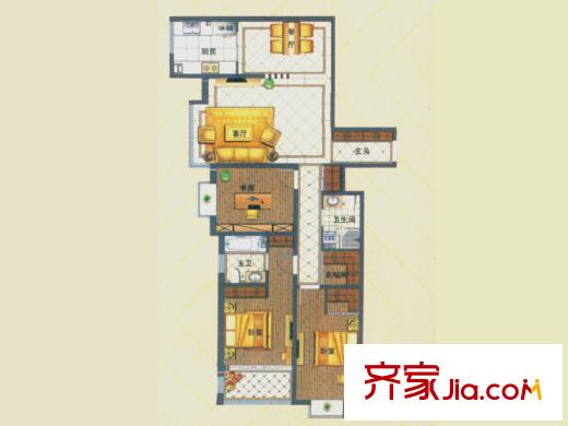 良辰美景二期戶型圖F戶型 3室2廳2衛(wèi)1廚