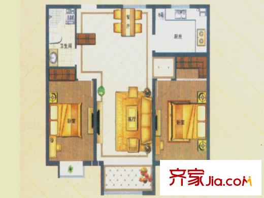 良辰美景二期戶型圖D戶型 2室2廳1衛(wèi)1廚