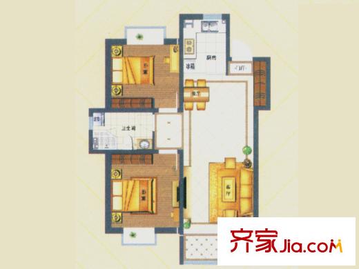 良辰美景二期戶型圖B戶型 2室2廳1衛(wèi)1廚