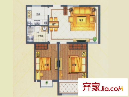 良辰美景二期戶型圖A戶型 2室2廳1衛(wèi)1廚