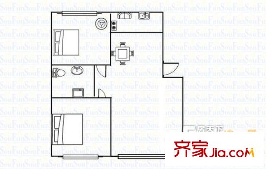香江世紀園戶型圖2室戶型圖 2室2廳1衛(wèi)1廚
