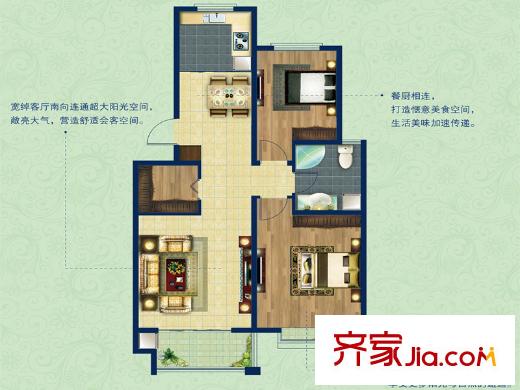 潤(rùn)通潤(rùn)園二期34、35#G戶型 2室2廳1衛(wèi)1廚
