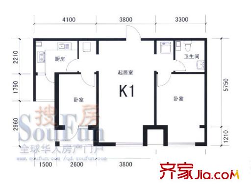 四季景園二期戶型圖K1戶型 2室2廳1衛(wèi)