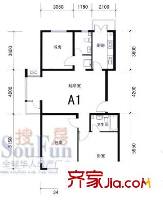 四季景園二期戶型圖A1戶型 3室2廳1衛(wèi)