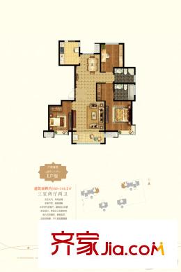 錦繡河山1#-4#樓標(biāo)準(zhǔn)層之E戶型 3室2廳2衛(wèi)1廚
