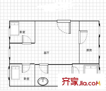 華海嘉園戶型圖2室戶型圖 2室1廳1衛(wèi)1廚