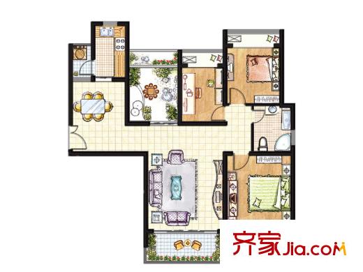 奧潤馨海國際城二期16#-21#標準層閱海居戶型 3室2廳1衛(wèi)1廚