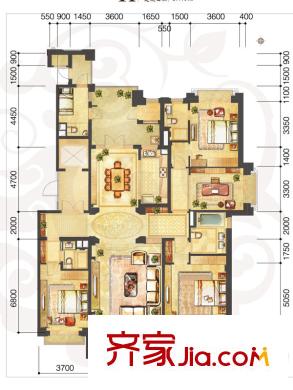 公元海1-7號樓H戶型 4室2廳3衛(wèi)1廚