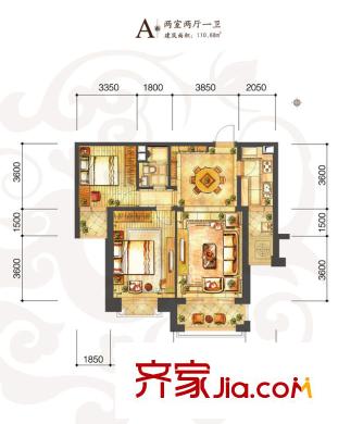 公元海1-7號樓A戶型圖 2室2廳1衛(wèi)1廚