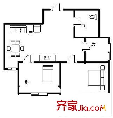 延安一路小區(qū) 2室 戶型圖