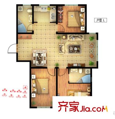 四季香邑3、4、5#L 戶型 3室2廳1衛(wèi)1廚