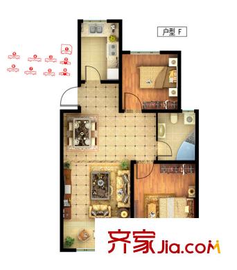 四季香邑2、9#F戶型 2室2廳1衛(wèi)1廚