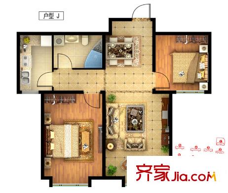 四季香邑6、7、8#J戶型 2室2廳1衛(wèi)1廚
