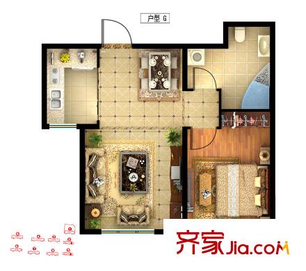四季香邑2、9#G 戶型 1室2廳1衛(wèi)1廚