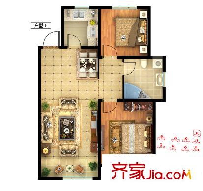 四季香邑2、9#H戶型 2室2廳1衛(wèi)1廚