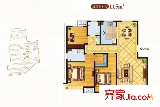 中海藍(lán)庭E1戶型圖 3室2廳2衛(wèi)1廚