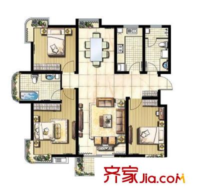 海信都市陽光戶型圖E戶型 3室2廳2衛(wèi)1廚