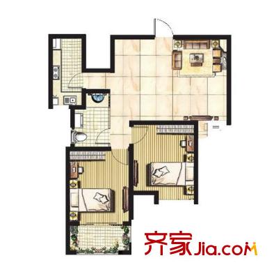 海信都市陽(yáng)光戶型圖B戶型 2室2廳1衛(wèi)1廚
