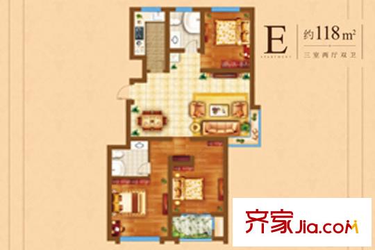 裕東新府22號樓E戶型 3室2廳2衛(wèi)1廚