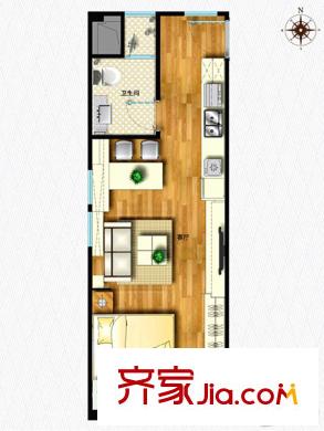 城中城2#公寓E戶型 1室2廳1衛(wèi)