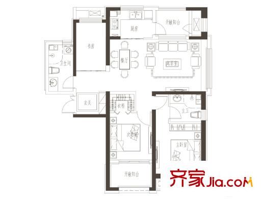 K2?海棠灣一期高層13#、31#、32#、51號(hào)樓A1戶型圖 3室2廳2衛(wèi)1廚