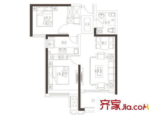 K2?海棠灣一期高層12#、13#、31#、32#、51#B1戶(hù)型 2室2廳1衛(wèi)1廚