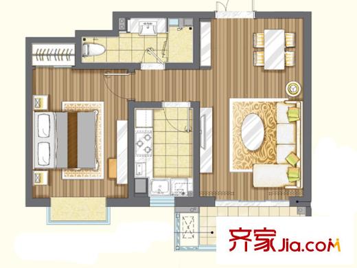 青島新世界8#標(biāo)準(zhǔn)層A戶型 1室2廳1衛(wèi)1廚