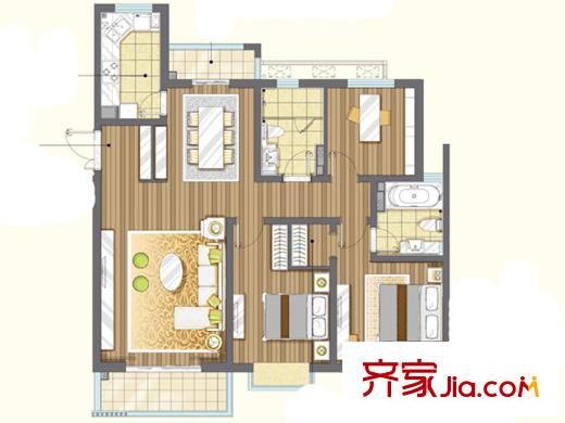 青島新世界8#標(biāo)準(zhǔn)層C戶型 3室2廳2衛(wèi)1廚