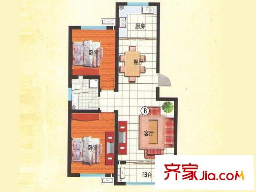 龍山花園戶型圖戶型B 2室2廳1衛(wèi)