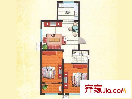 龍山花園戶型圖戶型A 2室2廳1衛(wèi)
