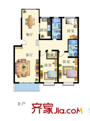華馨園別墅戶型圖3室戶型圖 3室2廳2衛(wèi)1廚