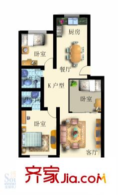 華馨園別墅戶型圖潤發(fā)新城二期華馨園3室戶型圖 3室2廳2衛(wèi)1廚