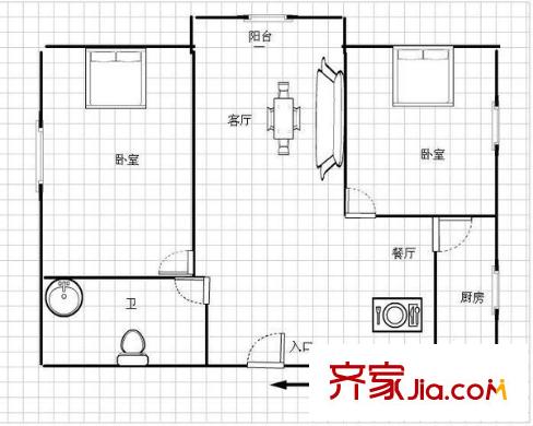 岳都海景公寓 2室 戶型圖