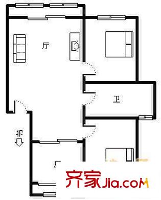 岳都海景公寓戶型圖戶型圖 2室2廳1衛(wèi)1廚
