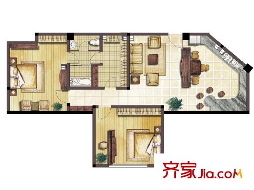 海陽寶龍城頂層戶型04戶型圖 2室1廳1衛(wèi)1廚