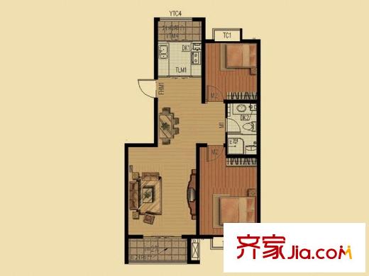 西元莊一期2室 戶型圖