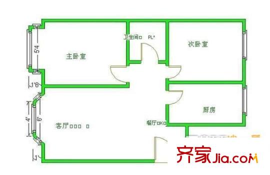 太行山路社區(qū)戶型圖2室戶型圖 2室1廳1衛(wèi)1廚
