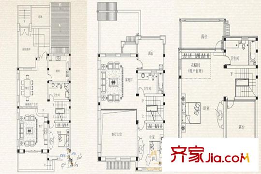 一山一墅戶型圖I3戶型 3室3廳3衛(wèi)1廚