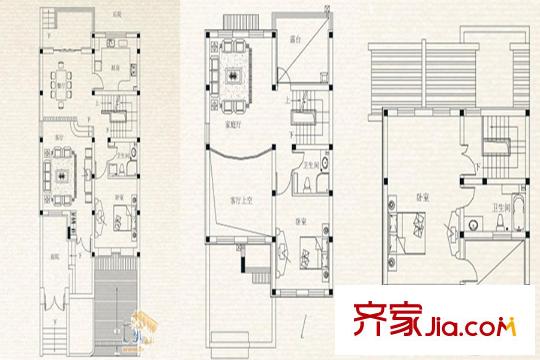 一山一墅戶型圖I4戶型 3室3廳3衛(wèi)1廚