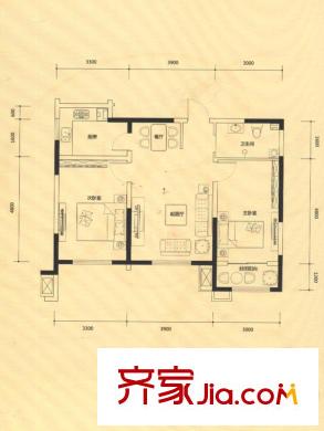 盛世美邦1期1號樓D戶型 2室2廳1衛(wèi)1廚