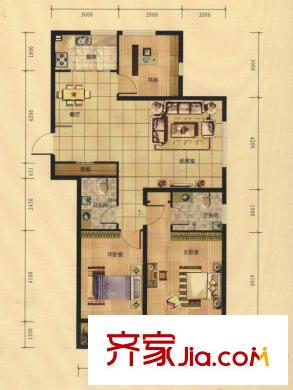 盛世美邦1期1號樓E戶型 3室2廳2衛(wèi)1廚