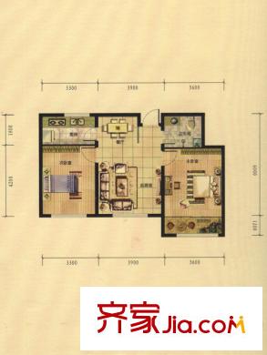 盛世美邦1期3號樓D戶型圖 2室2廳1衛(wèi)1廚