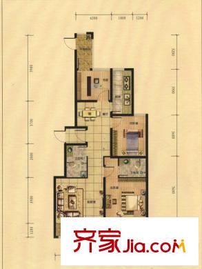 盛世美邦1期3號樓B戶型圖 3室2廳2衛(wèi)1廚