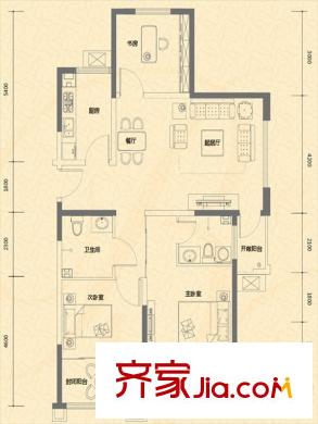 盛世美邦1期3號樓標準層E戶型 3室2廳2衛(wèi)1廚
