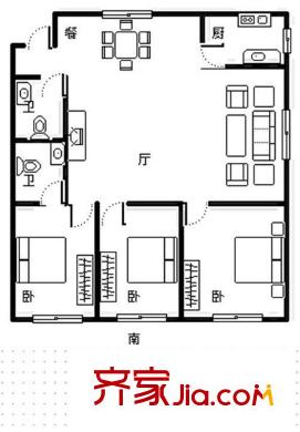 漢口路小區(qū)戶型圖3室 3室2廳2衛(wèi)1廚