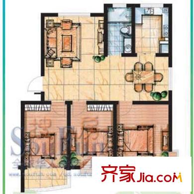 盛泰林語家園戶型圖B戶型 3室2廳1衛(wèi)