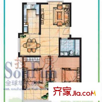 盛泰林語家園戶型圖D戶型 2室2廳1衛(wèi)