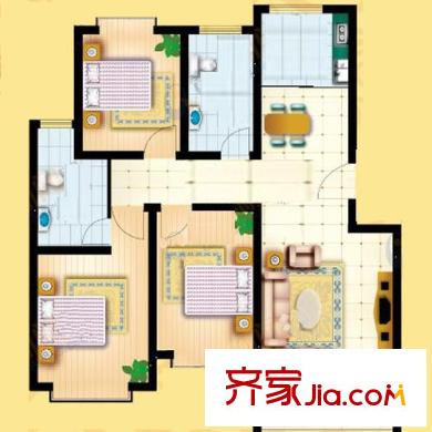 興華景園戶型圖a戶型 3室2廳2衛(wèi)1廚